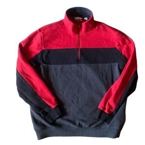 Calvin Klein Red and Dark Gray Colorblock Quarter-Zip Sweater Size XL